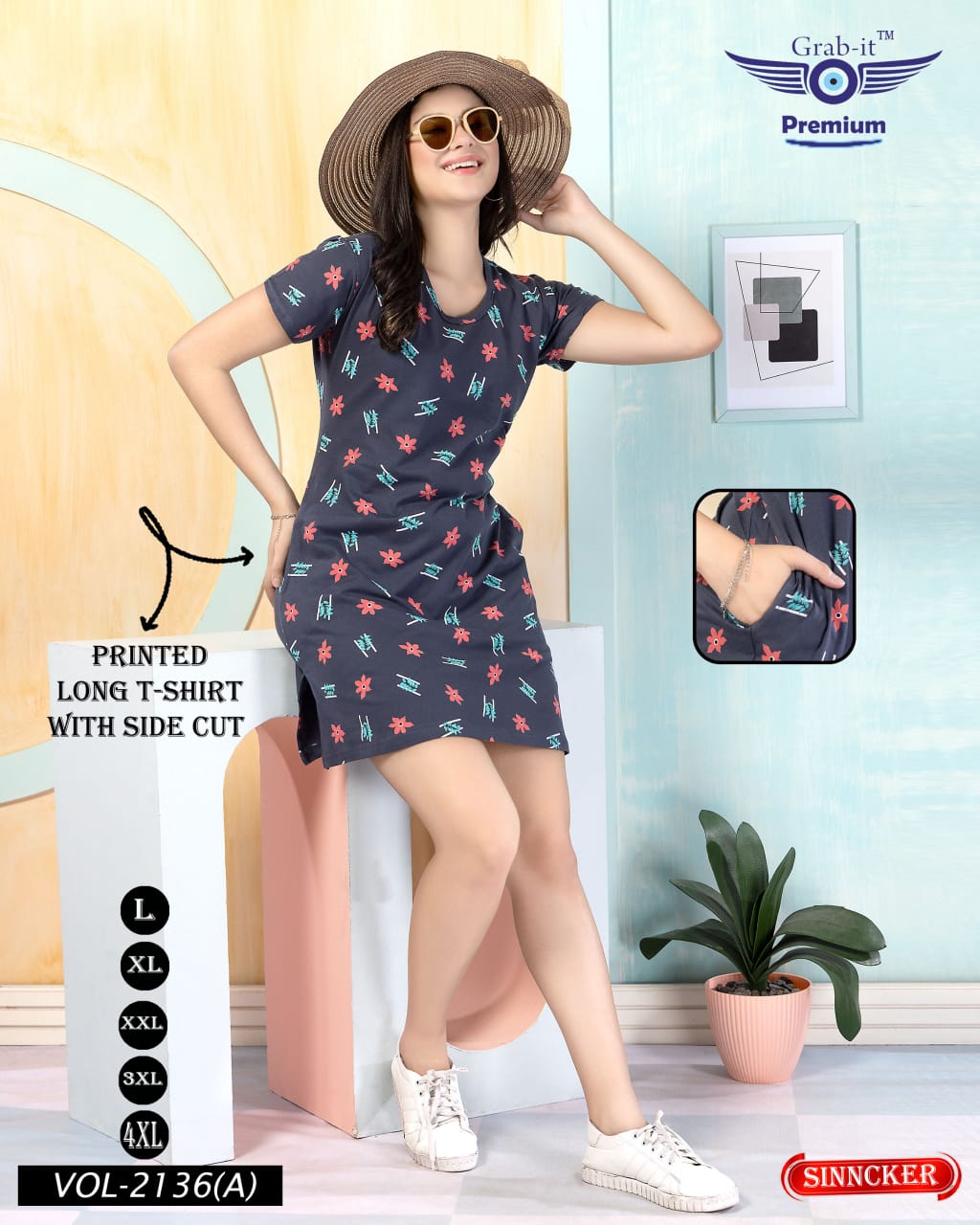 Printed 2136 A Side Cut Grab It Sinker Women Long Tshirt Wholesaler Ahmedabad