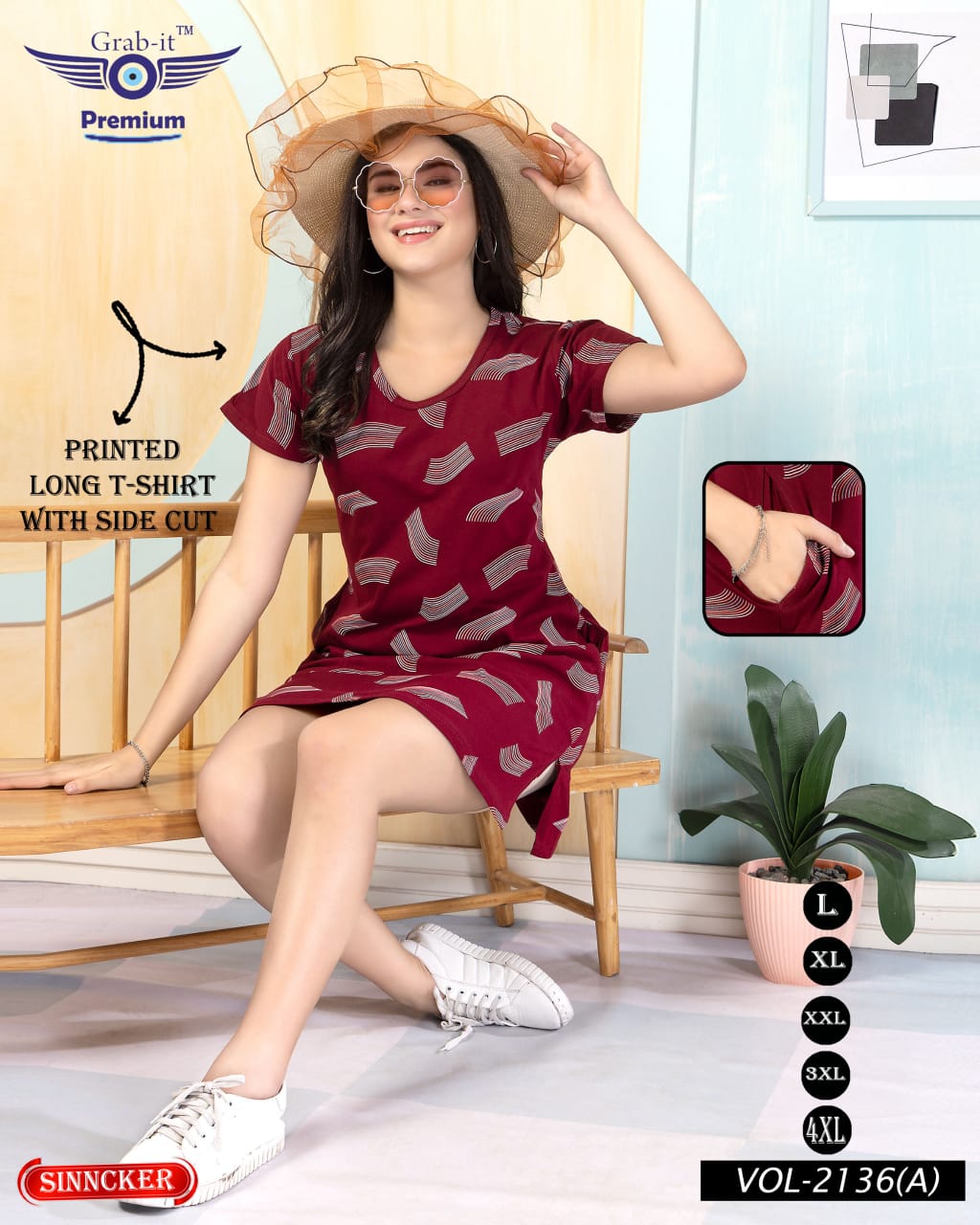 Printed 2136 A Side Cut Grab It Sinker Women Long Tshirt Wholesaler Ahmedabad
