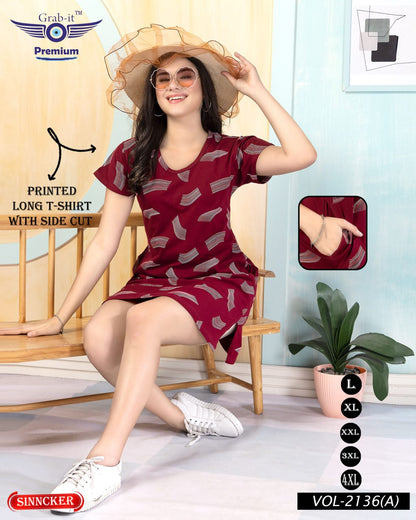 Printed 2136 A Side Cut Grab It Sinker Women Long Tshirt Wholesaler Ahmedabad