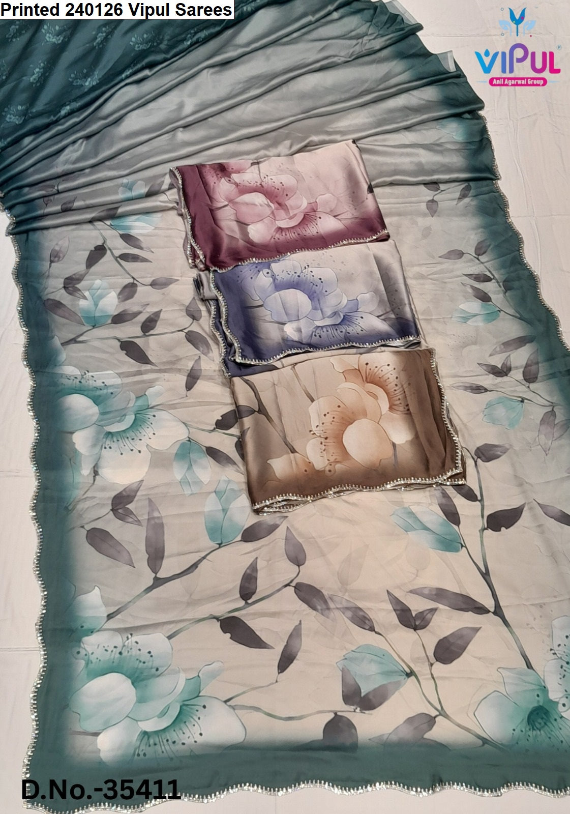 Printed 240126 Vipul Satin Silk Sarees Supplier Ahmedabad