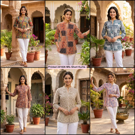 Printed 241026 Mfs Cotton Short Kurtis Supplier Ahmedabad