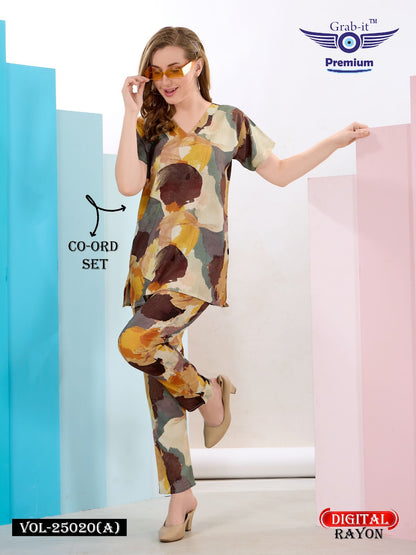 Printed 25020 A Grab It Rayon Co Ord Set Supplier Ahmedabad