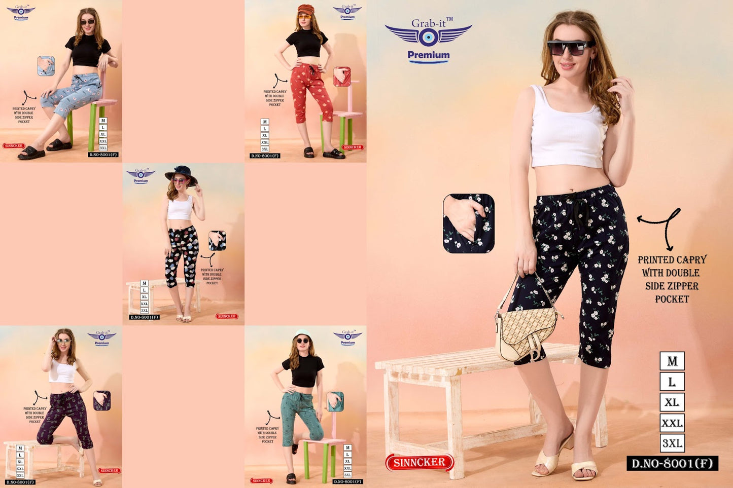 Printed 8001 F Grab It Sincker Womens Capri Exporter