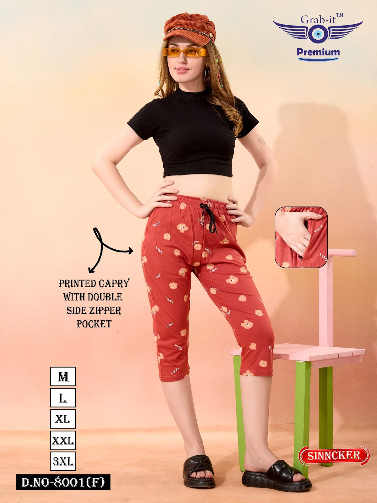 Printed 8001 F Grab It Sincker Womens Capri Exporter