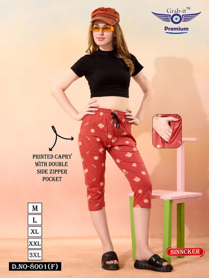 Printed 8001 F Grab It Sincker Womens Capri Exporter