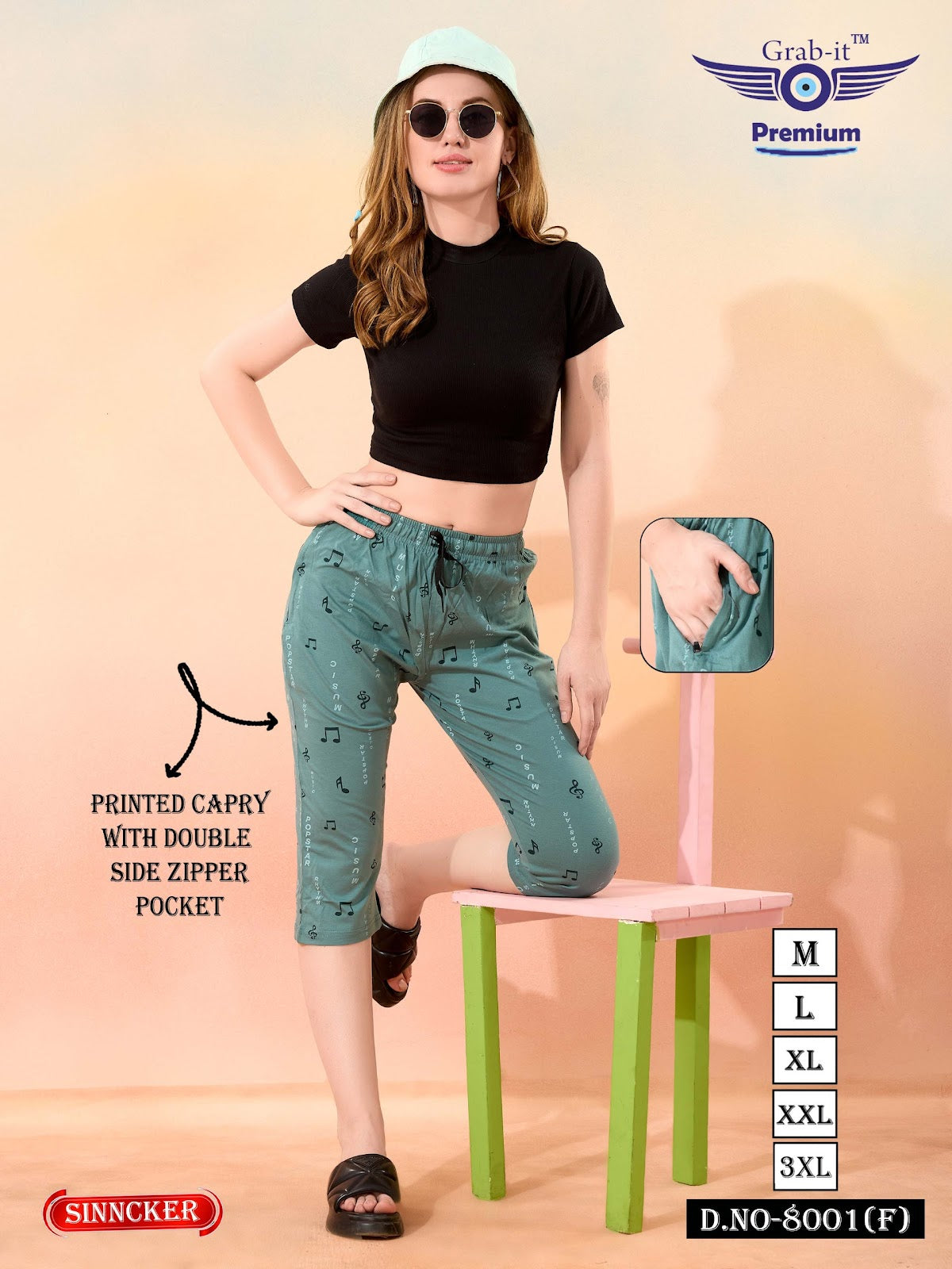 Printed 8001 F Grab It Sincker Womens Capri Exporter