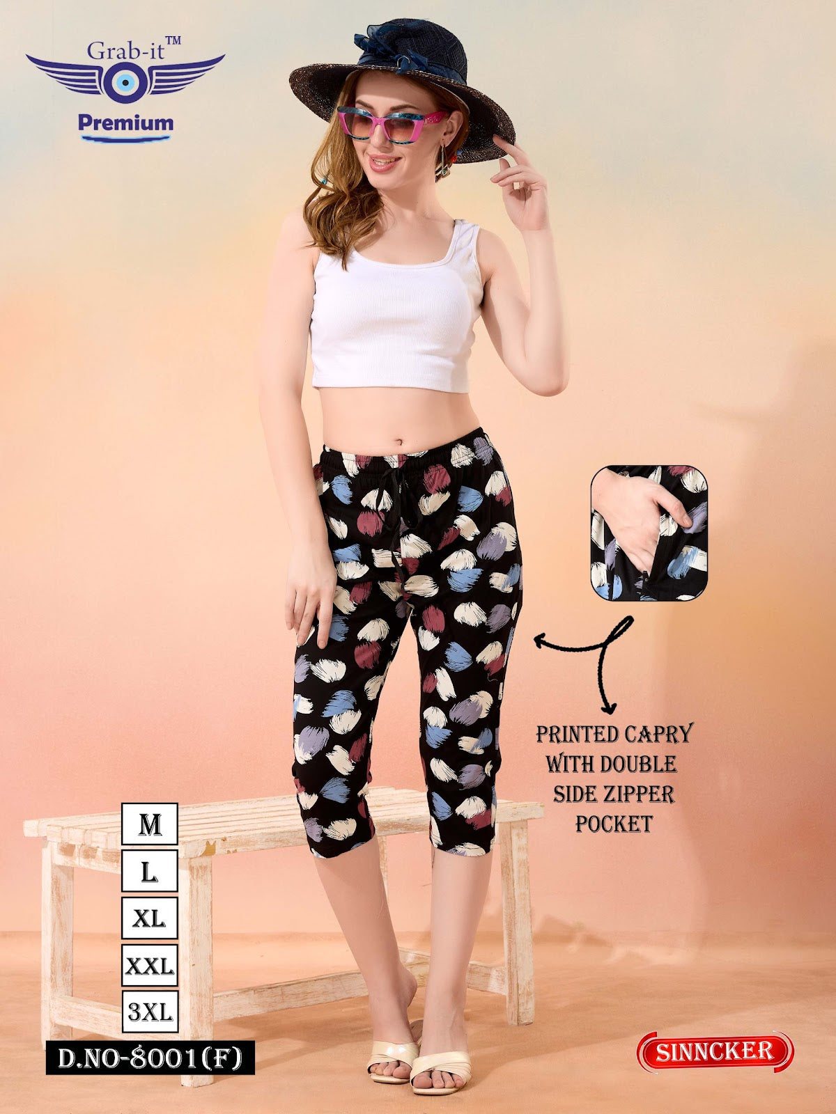Printed 8001 F Grab It Sincker Womens Capri Exporter