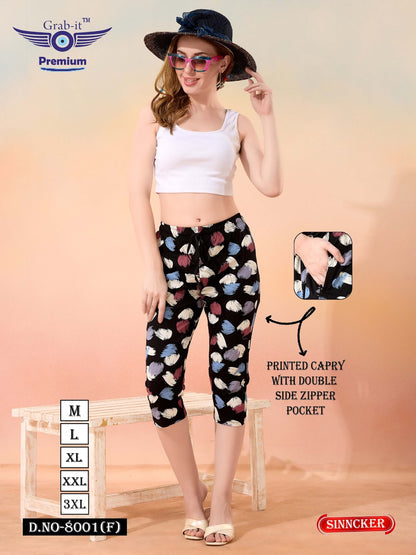 Printed 8001 F Grab It Sincker Womens Capri Exporter