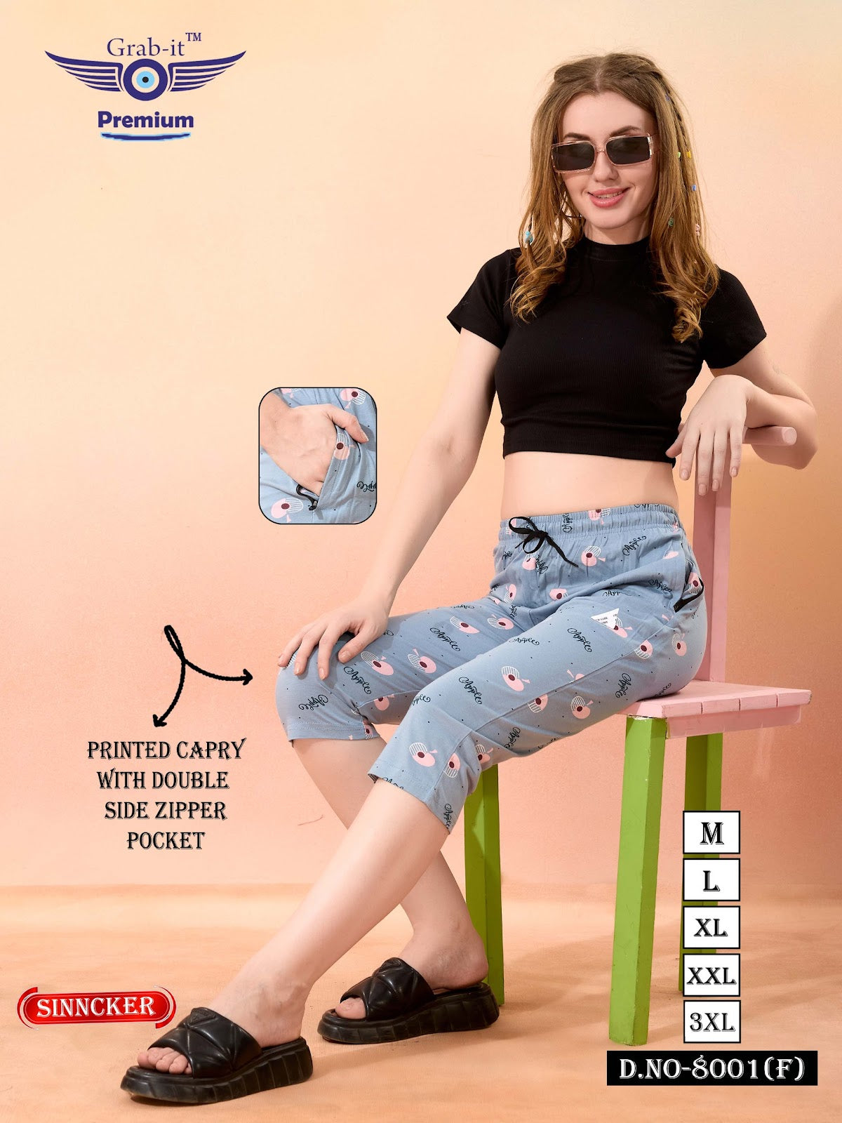 Printed 8001 F Grab It Sincker Womens Capri Exporter