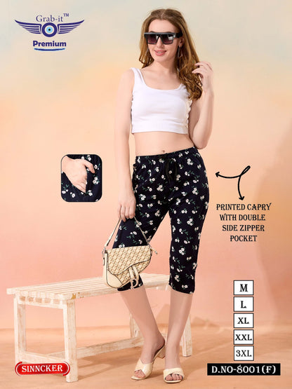Printed 8001 F Grab It Sincker Womens Capri Exporter