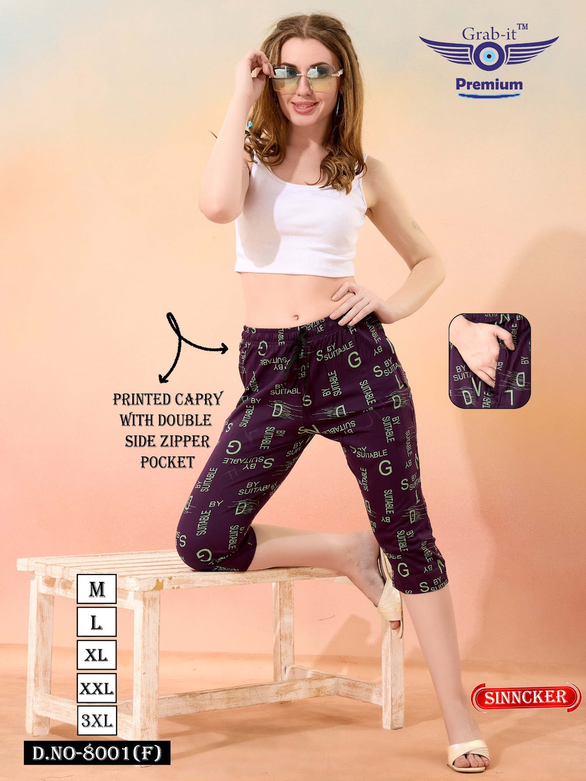 Printed 8001 F Grab It Sincker Womens Capri Exporter