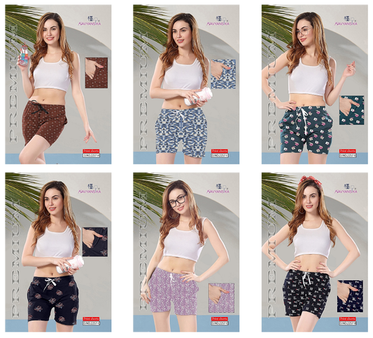 Printed Design 2257 Kavyansika Hosiery Cotton Women Shorts Exporter Gujarat