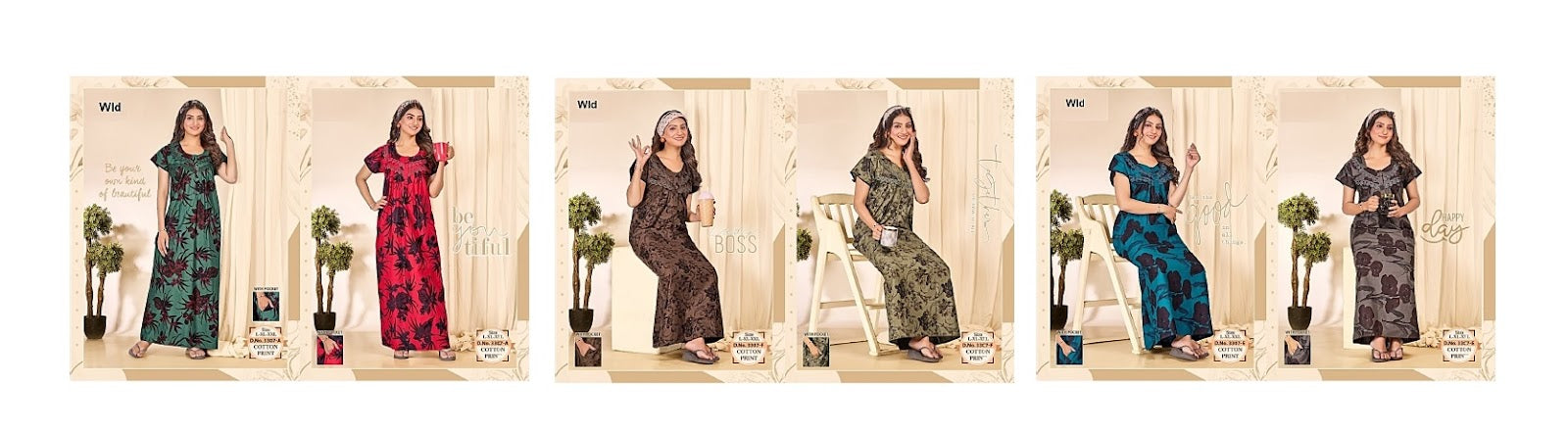 Printed Design 3307 Wld Cotton Night Gowns Exporter Gujarat