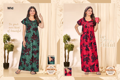 Printed Design 3307 Wld Cotton Night Gowns Exporter Gujarat