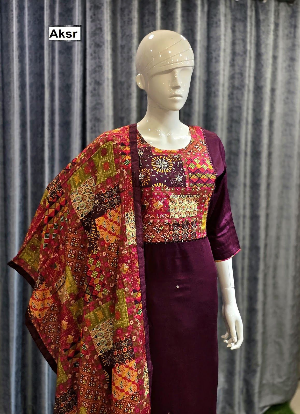 Printed Dupatta Aksr Gaji Silk Readymade Pant Style Suits Wholesale