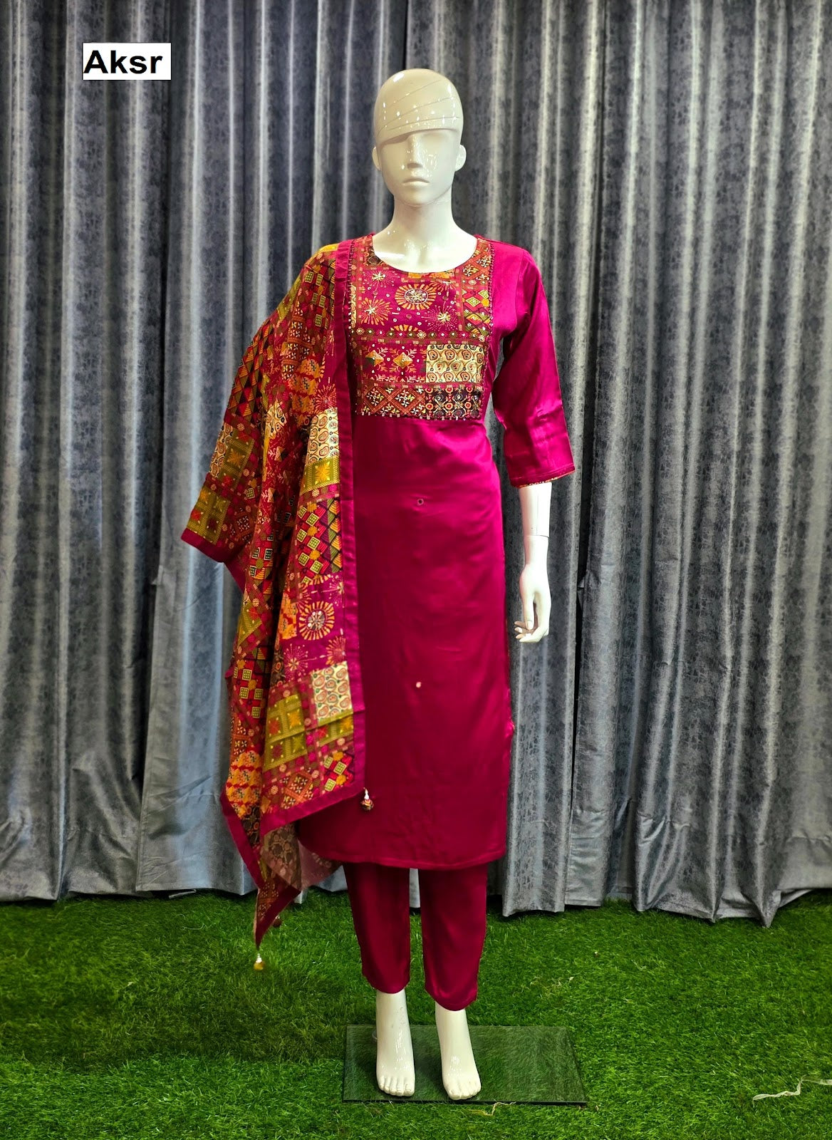 Printed Dupatta Aksr Gaji Silk Readymade Pant Style Suits Wholesale