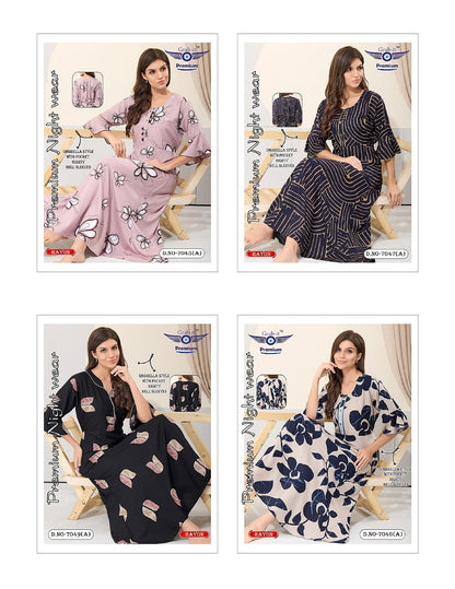 Printed Umbrella Grab It Rayon Night Gowns Wholesale Rate