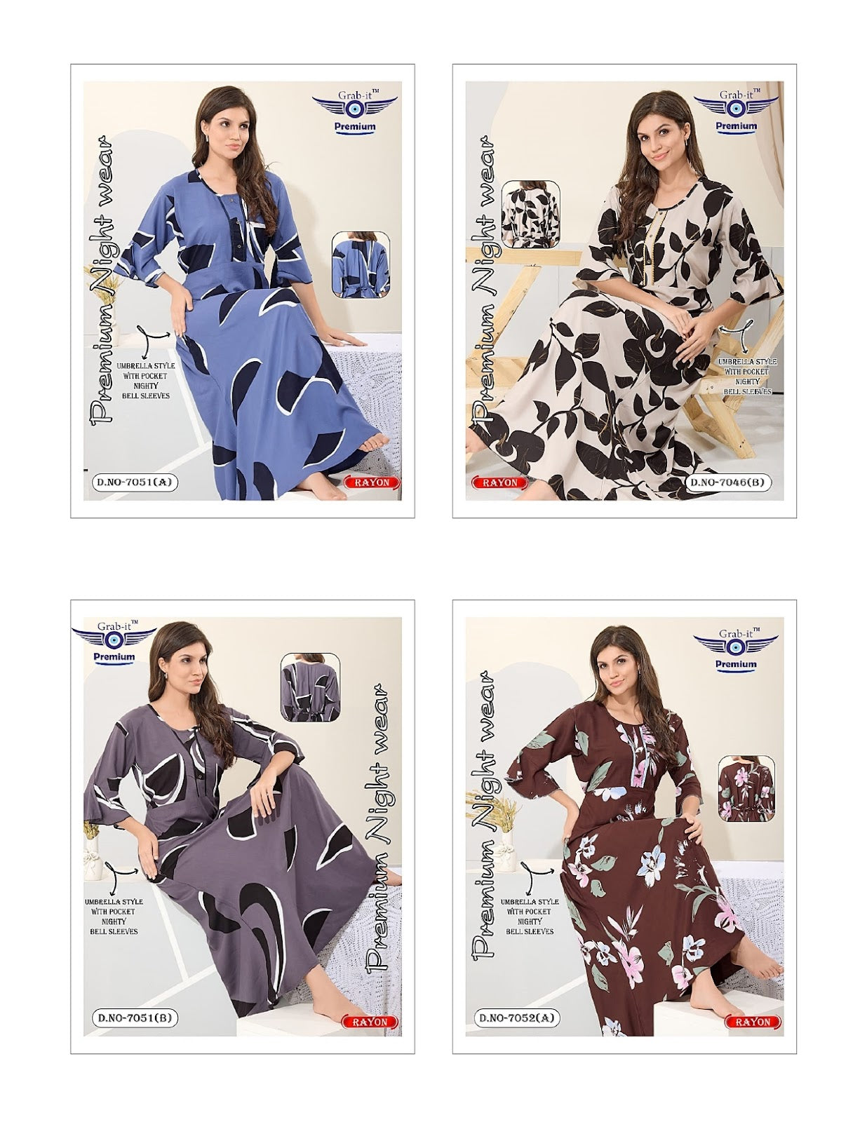 Printed Umbrella Grab It Rayon Night Gowns Wholesale Rate