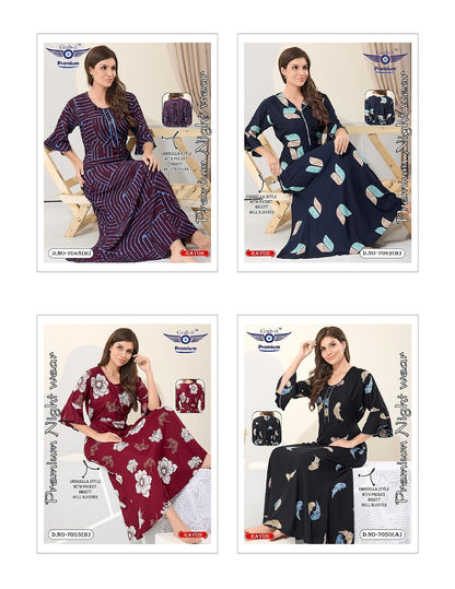 Printed Umbrella Grab It Rayon Night Gowns Wholesale Rate