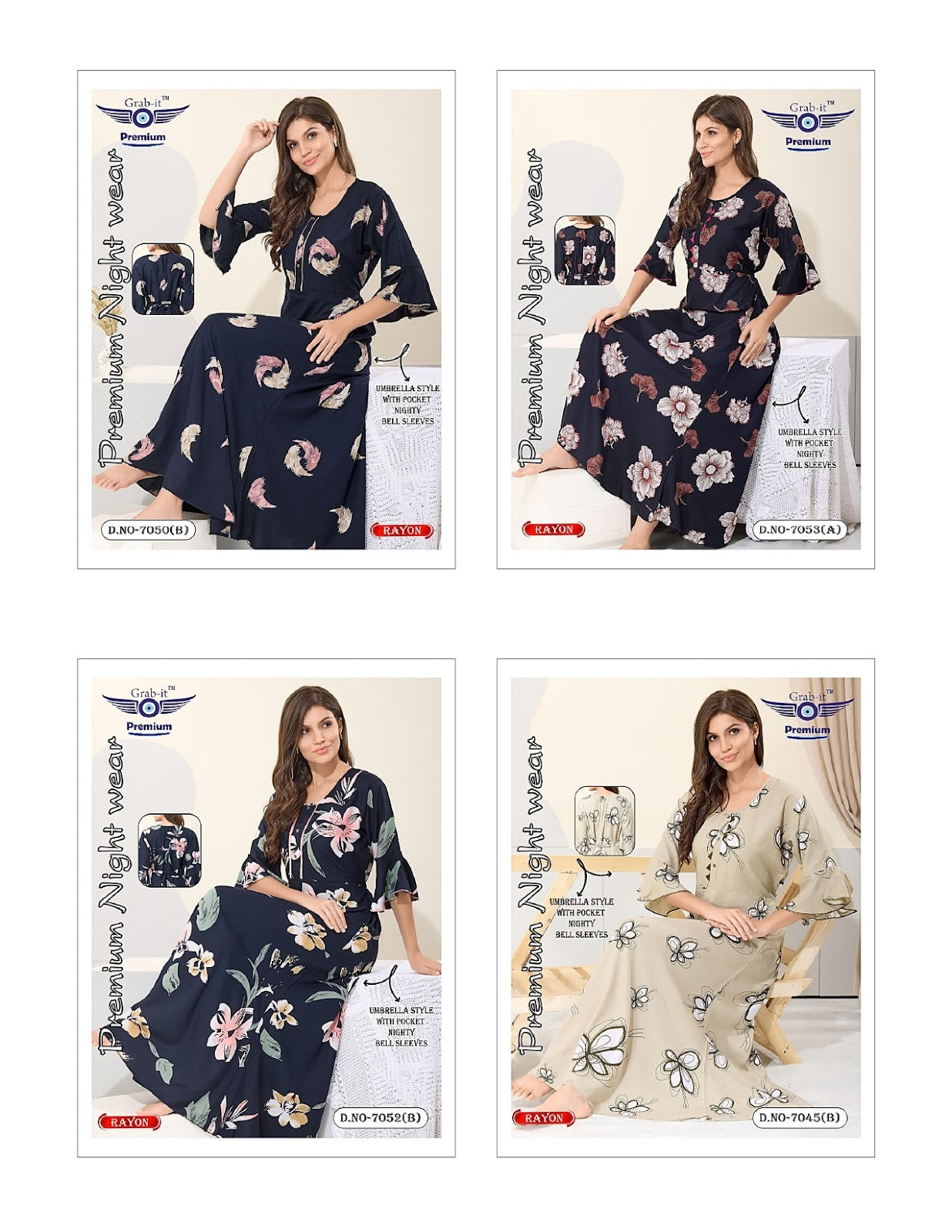 Printed Umbrella Grab It Rayon Night Gowns Wholesale Rate