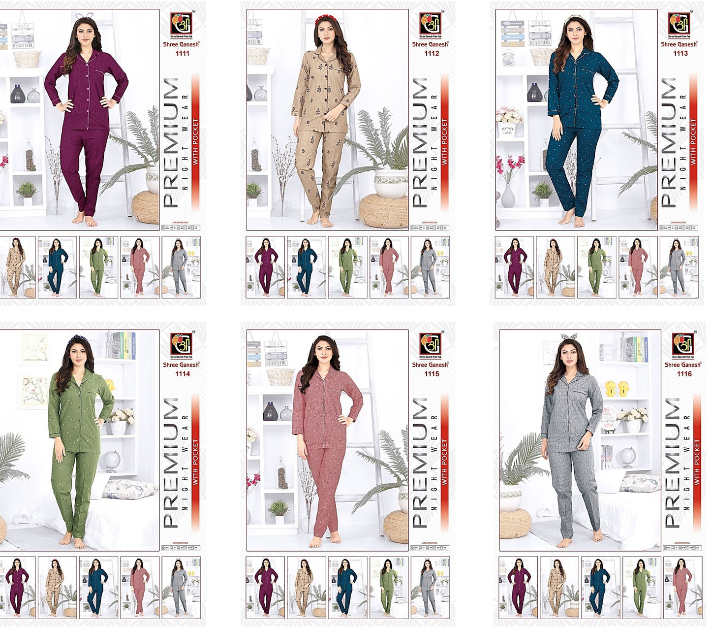 Prisha Vol 1 Shree Ganesh Cotton Collar Night Suits Exporter India