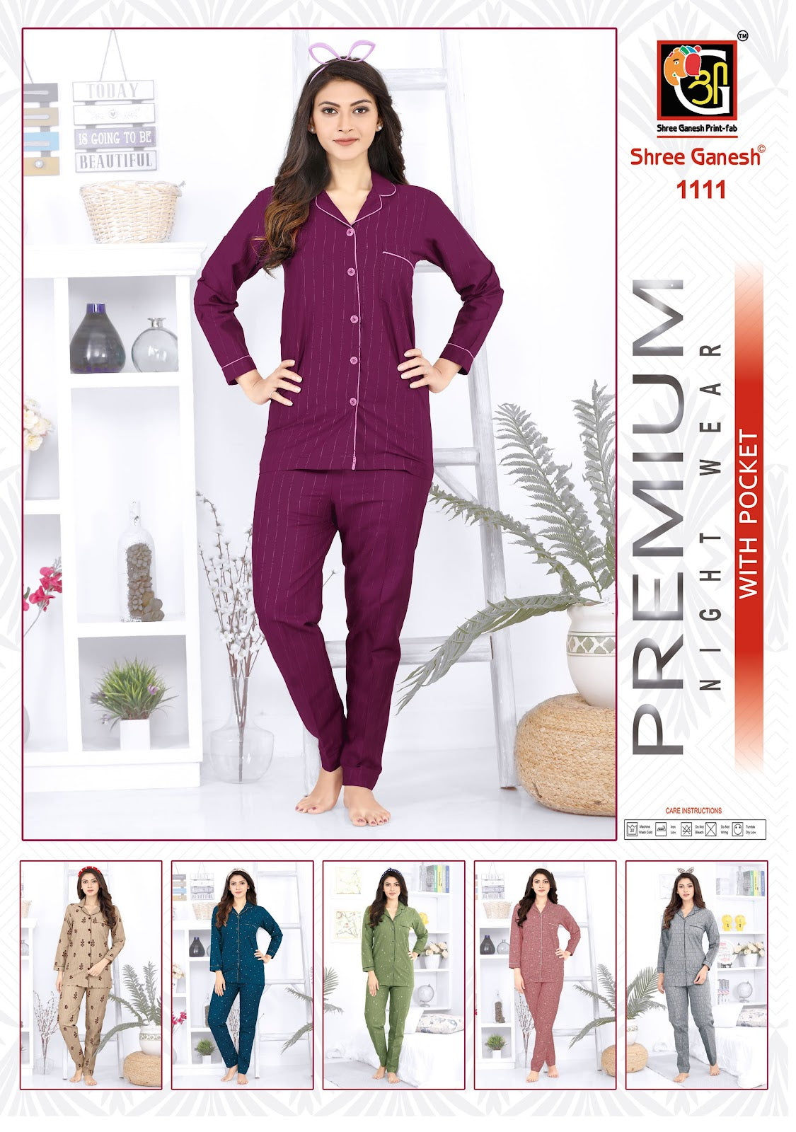 Prisha Vol 1 Shree Ganesh Cotton Collar Night Suits Exporter India