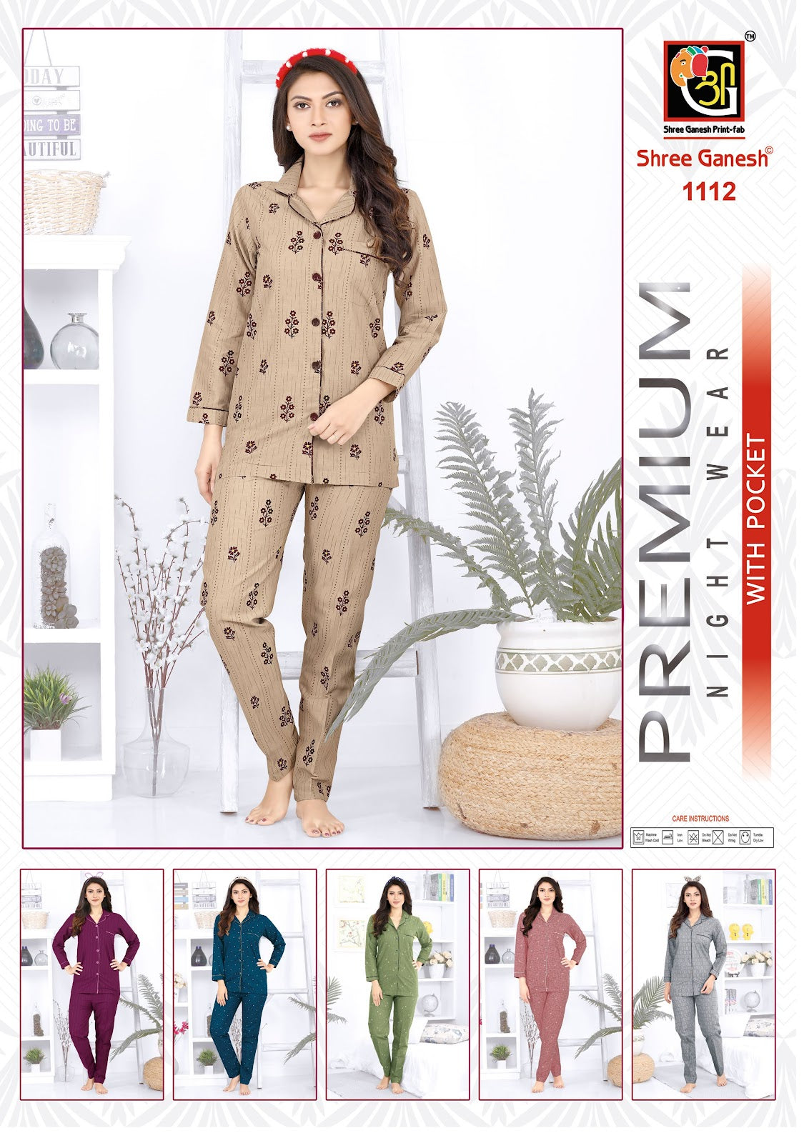 Prisha Vol 1 Shree Ganesh Cotton Collar Night Suits Exporter India