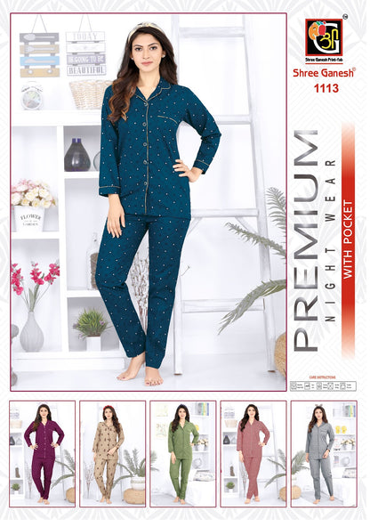 Prisha Vol 1 Shree Ganesh Cotton Collar Night Suits Exporter India