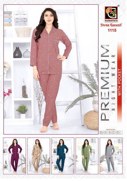 Prisha Vol 1 Shree Ganesh Cotton Collar Night Suits Exporter India