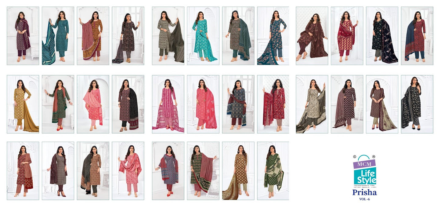 Prisha Vol 6 Mcm Lifestyle Readymade Cotton Pant Suits Exporter Ahmedabad