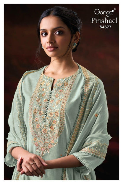 Prishael S4677 Ganga Bemberg Mul Plazzo Style Suits Supplier Gujarat