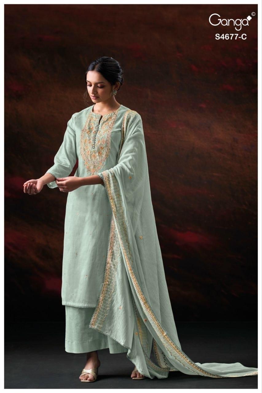 Prishael S4677 Ganga Bemberg Mul Plazzo Style Suits Supplier Gujarat