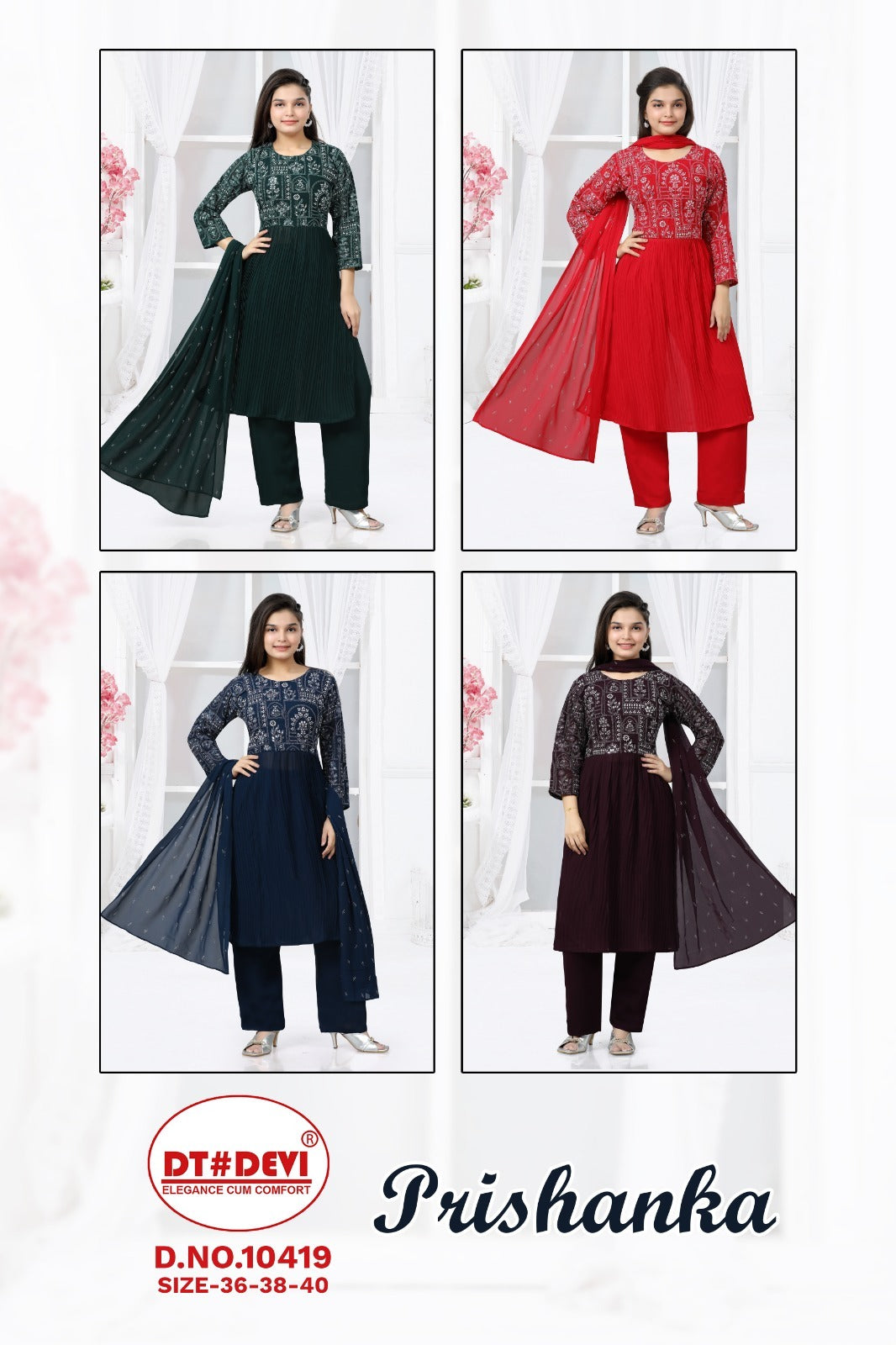 Prishanka 10419 Dt Devi Georgette Readymade Pant Style Suits Exporter India