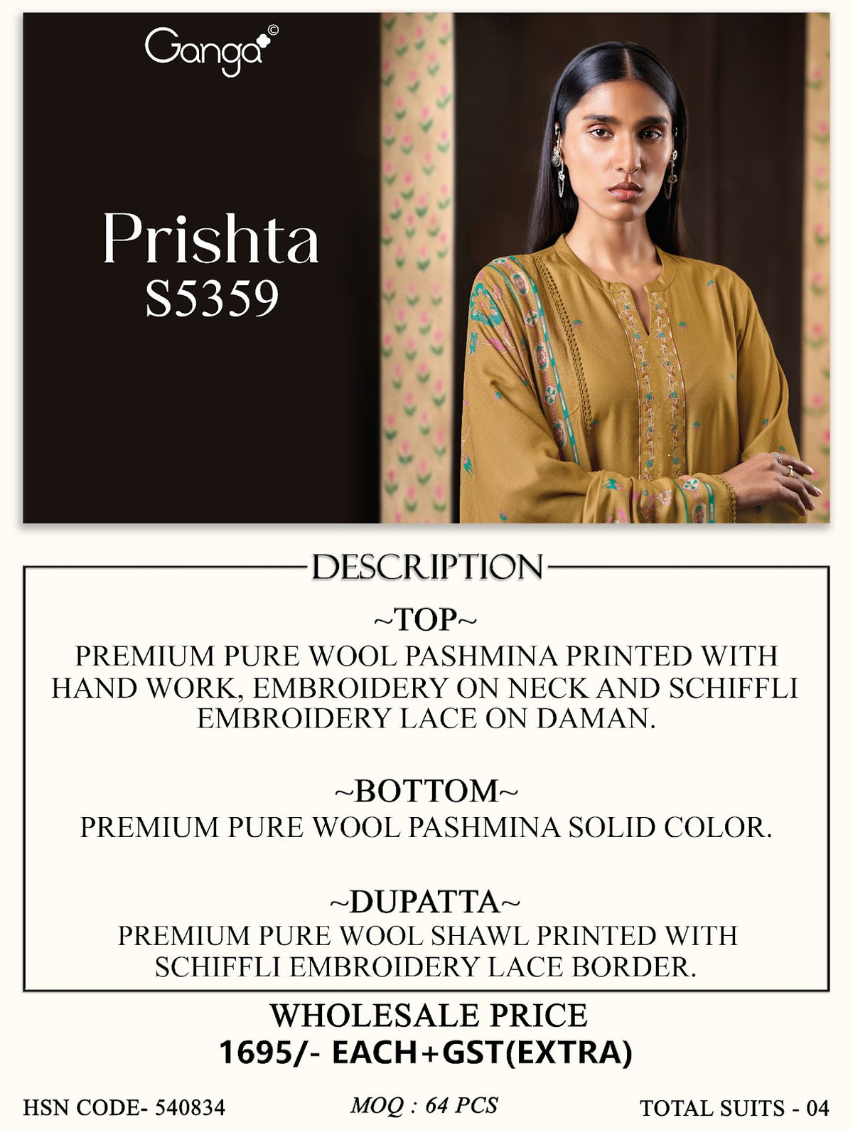 Prishta S5359 Ganga Wool Pashmina Suits Supplier