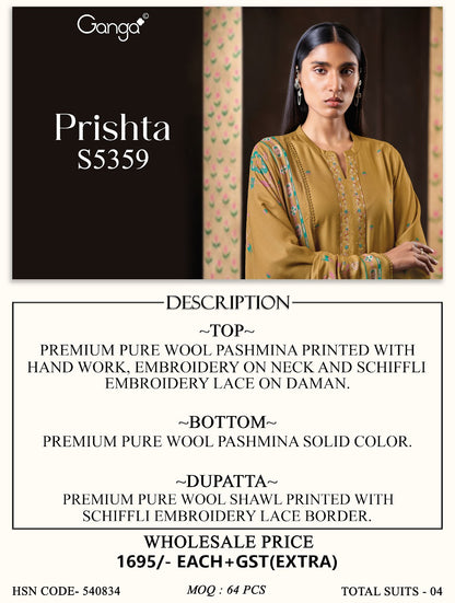 Prishta S5359 Ganga Wool Pashmina Suits Supplier