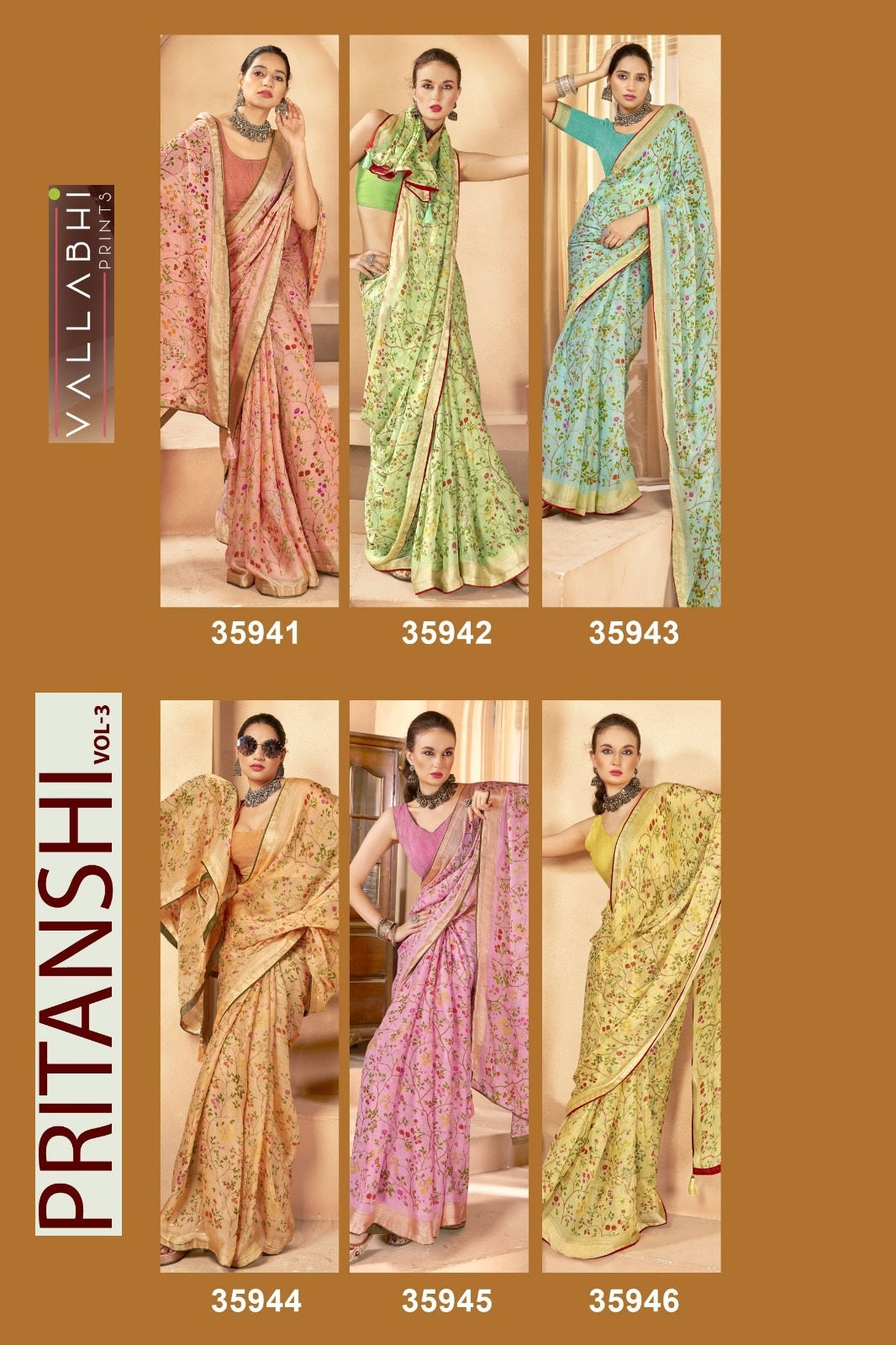Pritanshi Vol 3 Vallabhi Prints Chiffon Sarees Supplier