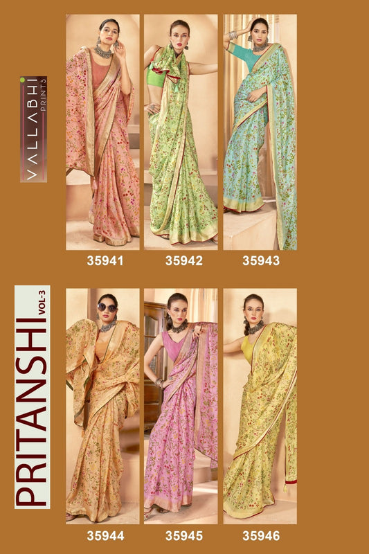 Pritanshi Vol 3 Vallabhi Prints Chiffon Sarees Supplier