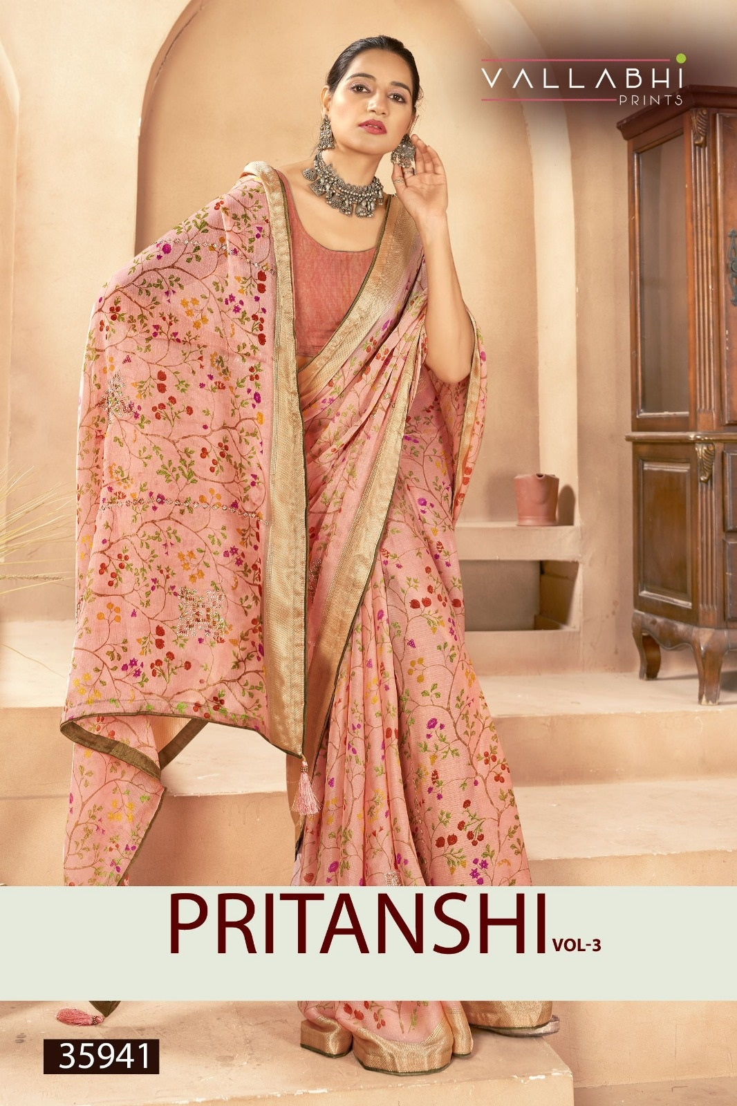 Pritanshi Vol 3 Vallabhi Prints Chiffon Sarees Supplier