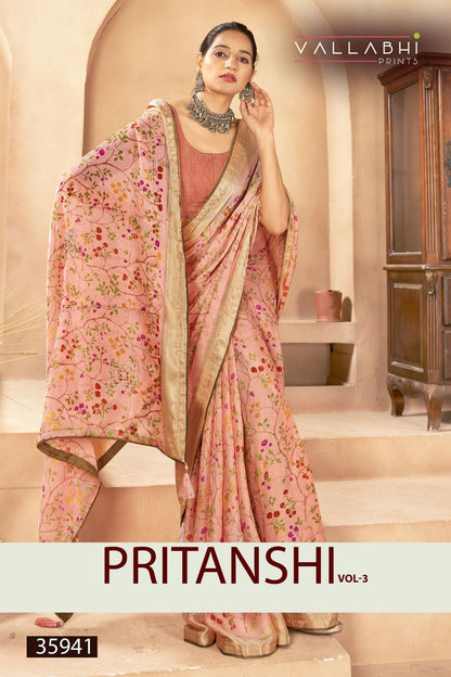 Pritanshi Vol 3 Vallabhi Prints Chiffon Sarees Supplier