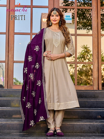 Priti Aanchi Vichitra Silk Readymade Anarkali Suits Supplier