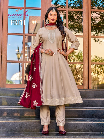 Priti Aanchi Vichitra Silk Readymade Anarkali Suits Supplier