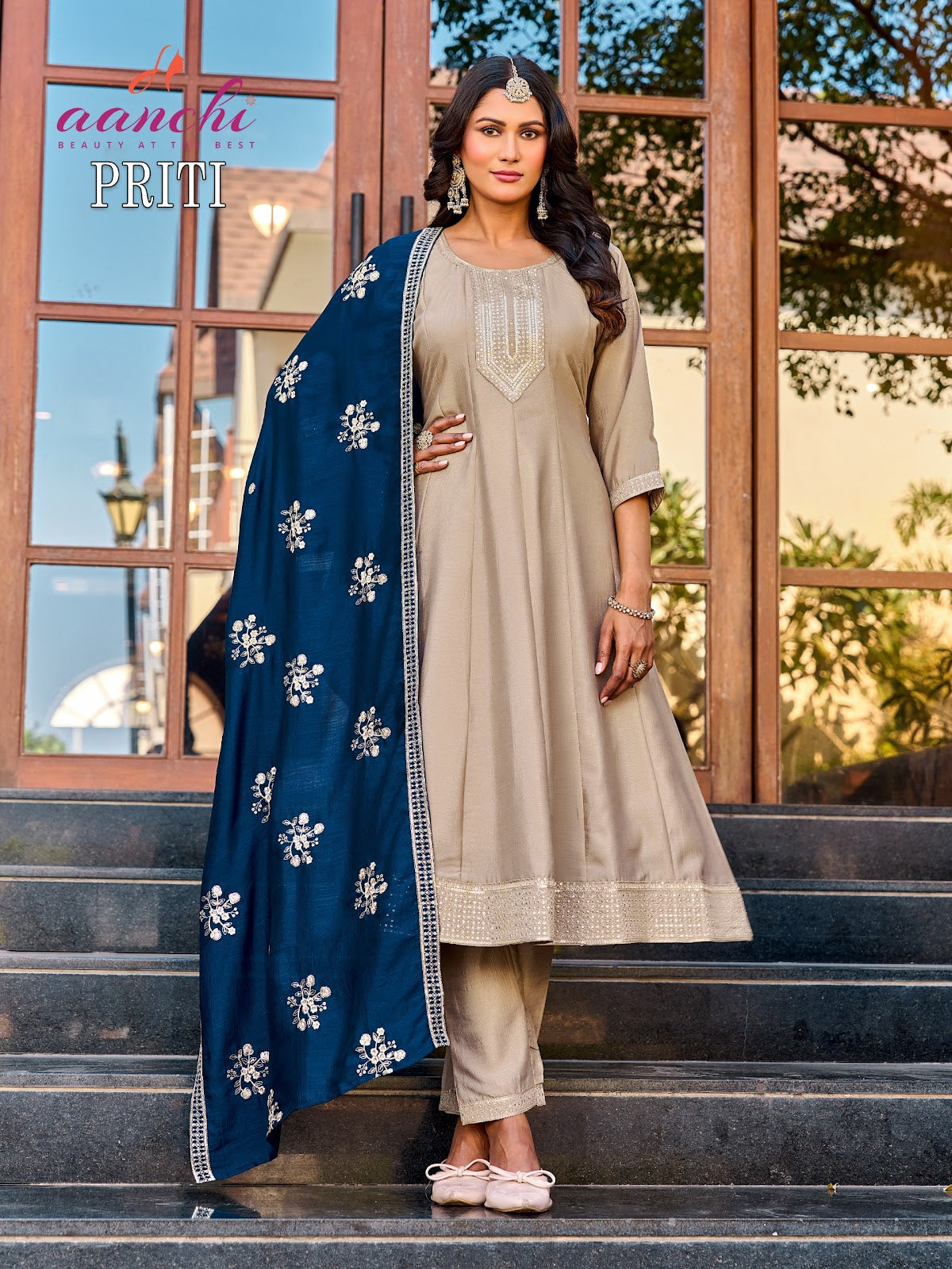 Priti Aanchi Vichitra Silk Readymade Anarkali Suits Supplier