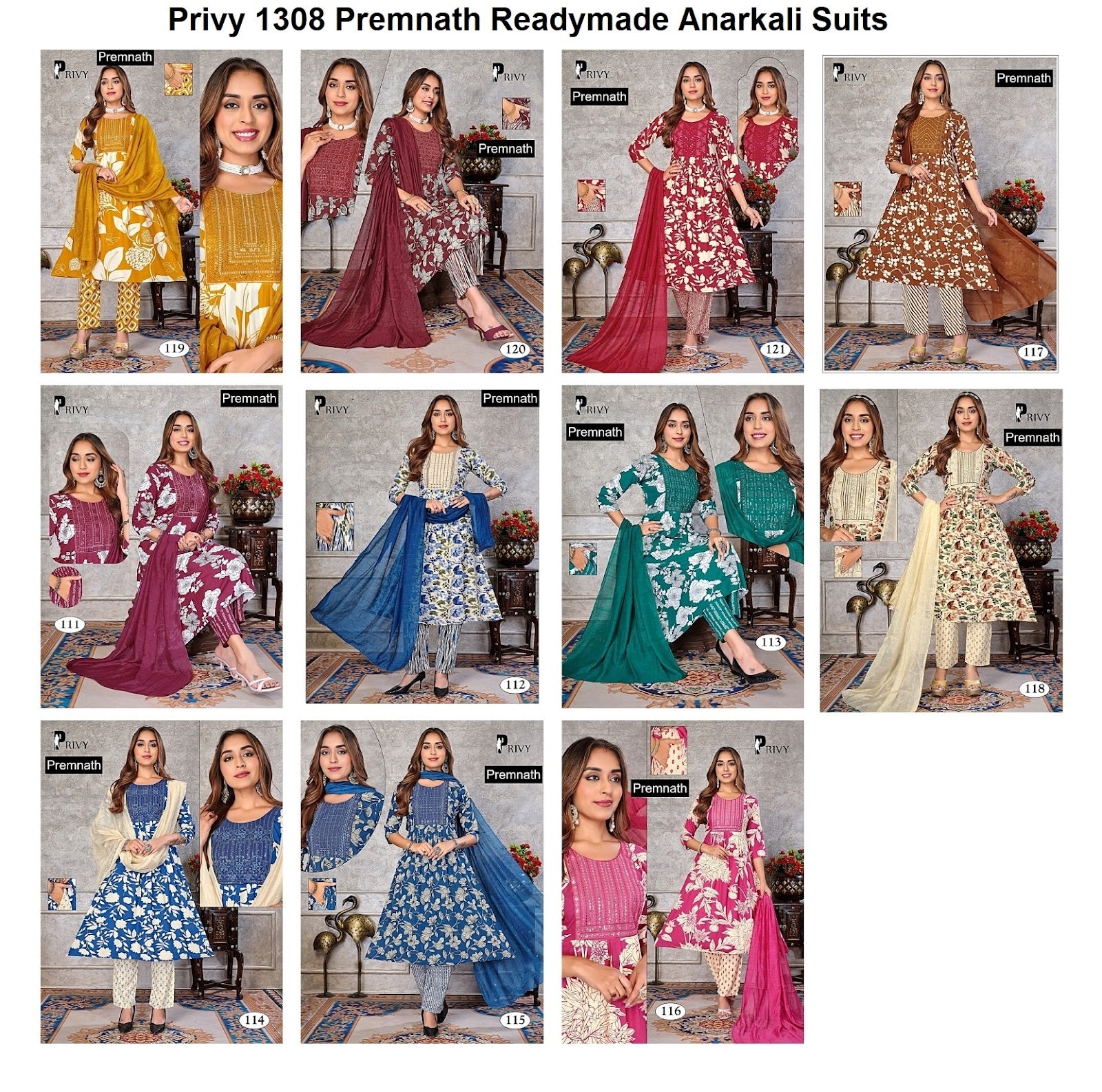 Privy 1308 Premnath Rayon Readymade Anarkali Suits Supplier India