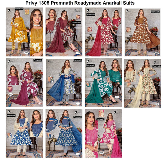 Privy 1308 Premnath Rayon Readymade Anarkali Suits Supplier India