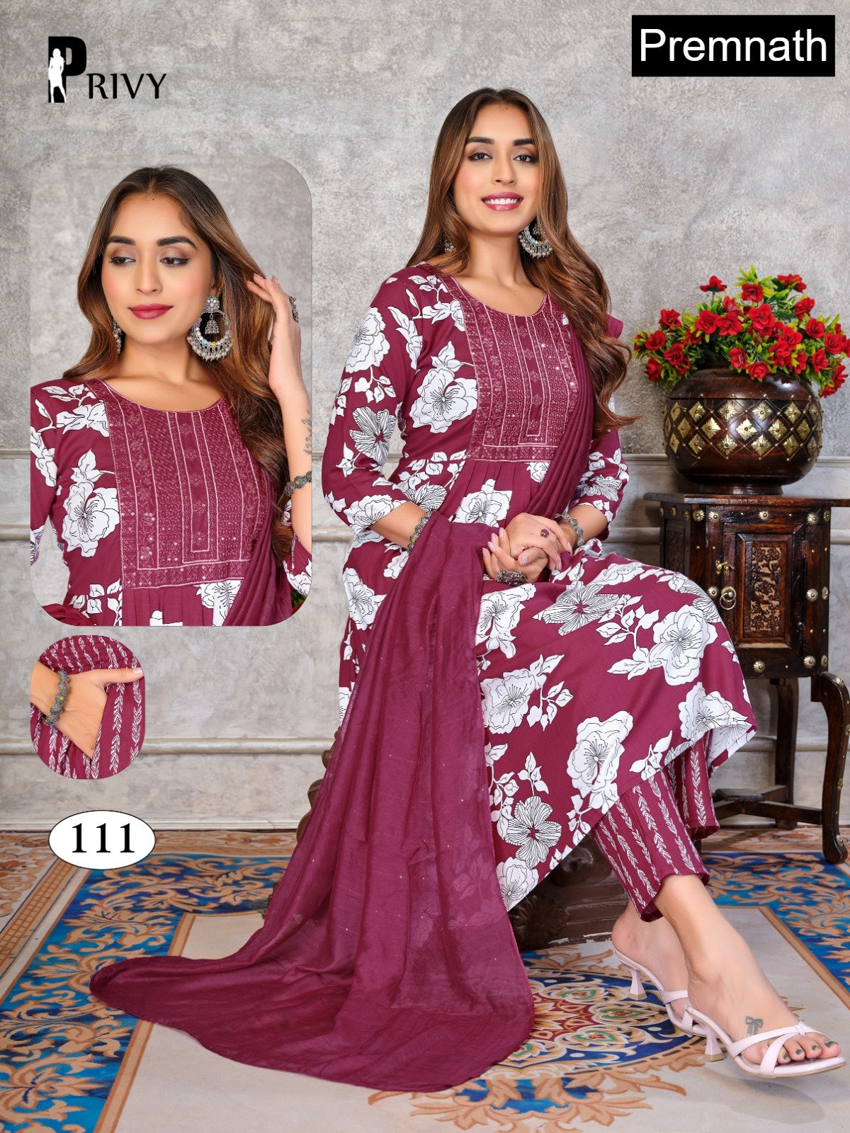 Privy 1308 Premnath Rayon Readymade Anarkali Suits Supplier India