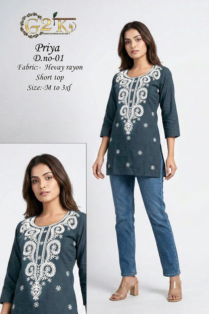 Priya G2K Reyon Short Kurtis Exporter India
