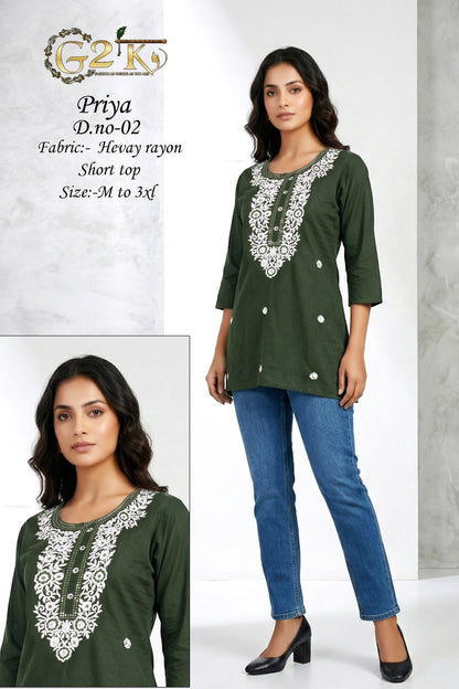 Priya G2K Reyon Short Kurtis Exporter India