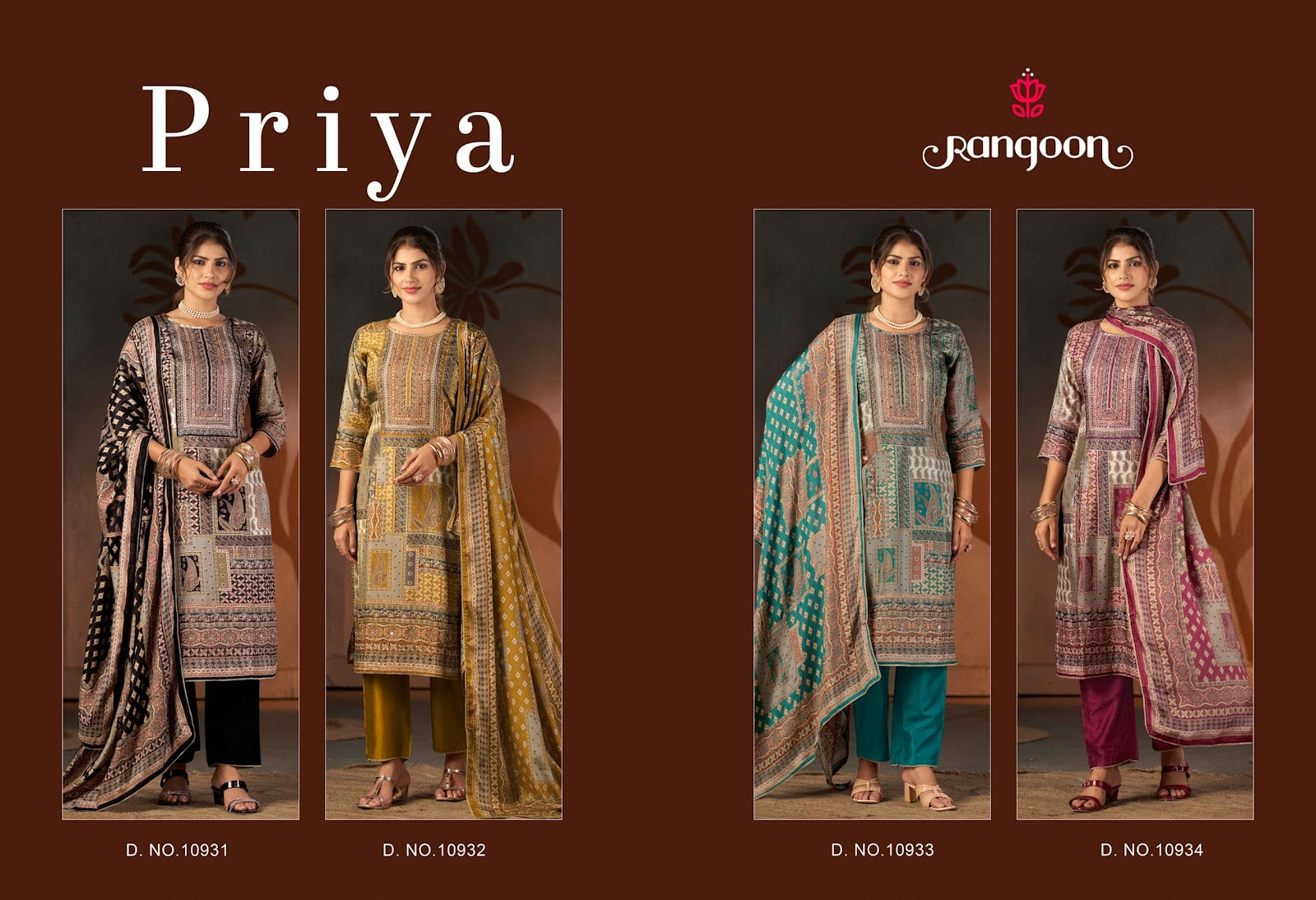 Priya Rangoon Muslin Readymade Pant Style Suits Wholesale