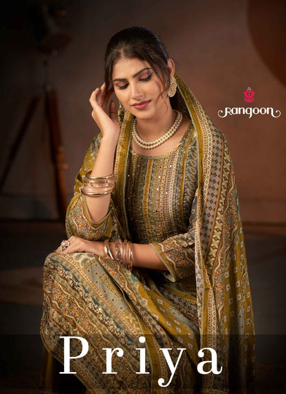 Priya Rangoon Muslin Readymade Pant Style Suits Wholesale