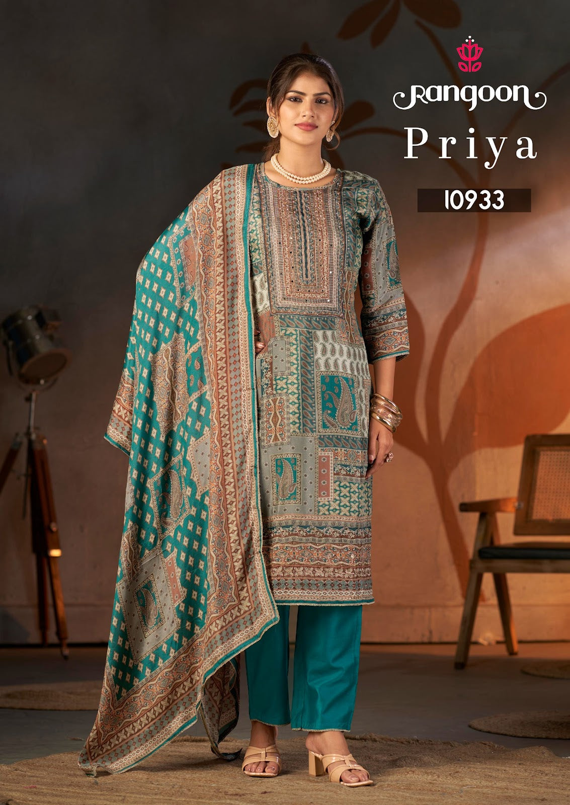 Priya Rangoon Muslin Readymade Pant Style Suits Wholesale